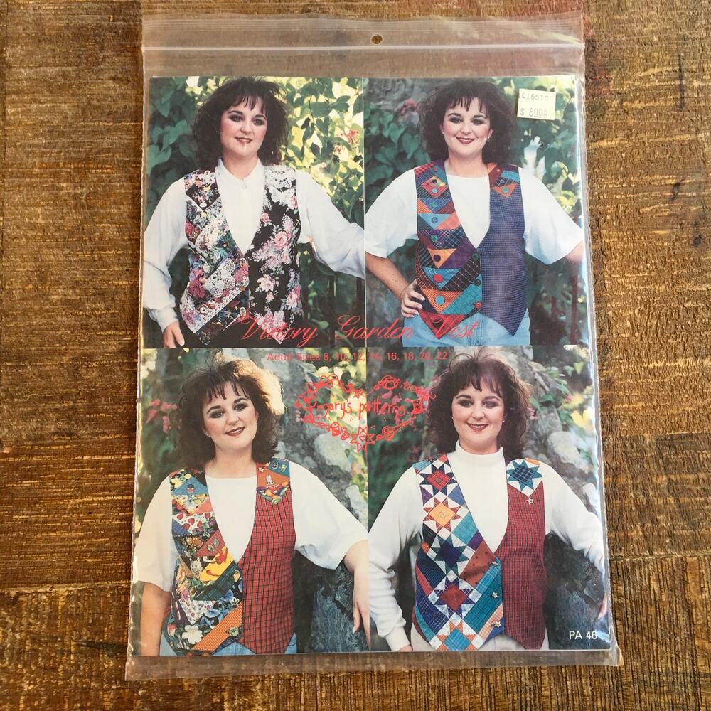 Vintage Mary's Patterns Victory Garden Patchwork Vest Sewing Pattern 8-22 Uncut